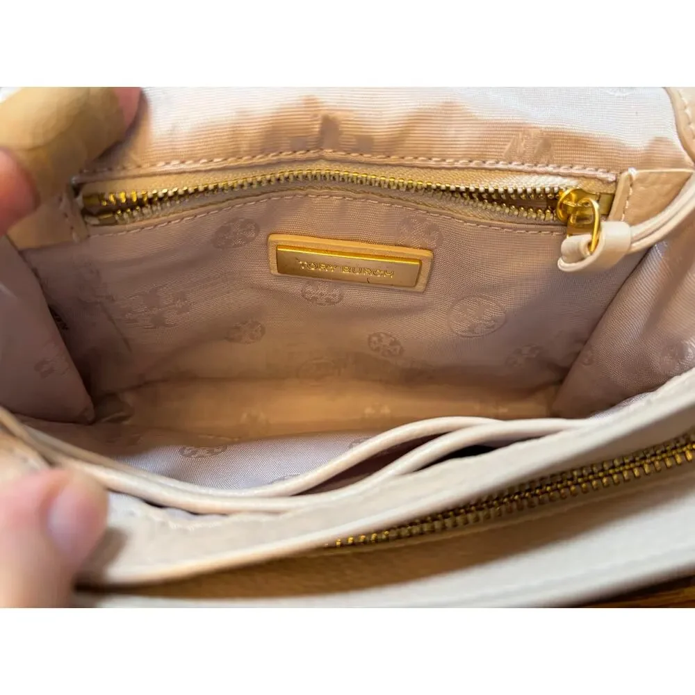 Tory Burch Britten Combo Crossbody Bag Pebbled Leather Chain Purse Gold Logo